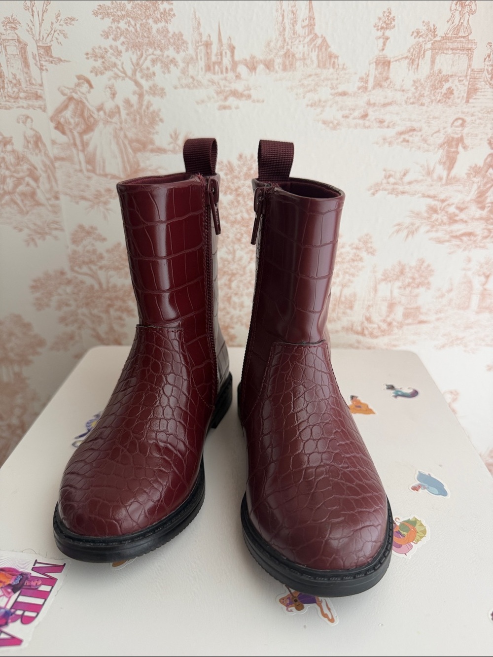 Kids H&M Faux Croc-Embossed Burgundy Boots